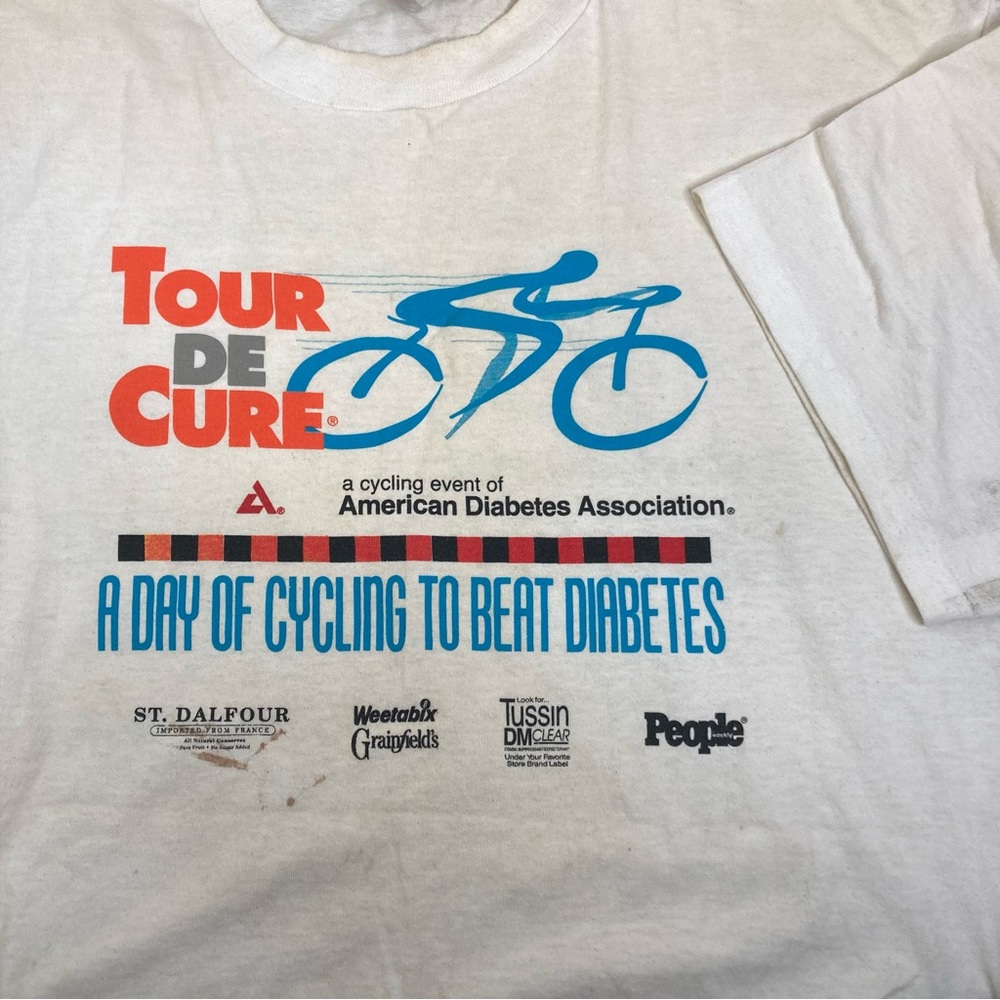 Vintage Tour De Cure Cycling Diabetes Tee T-Shirt View 4